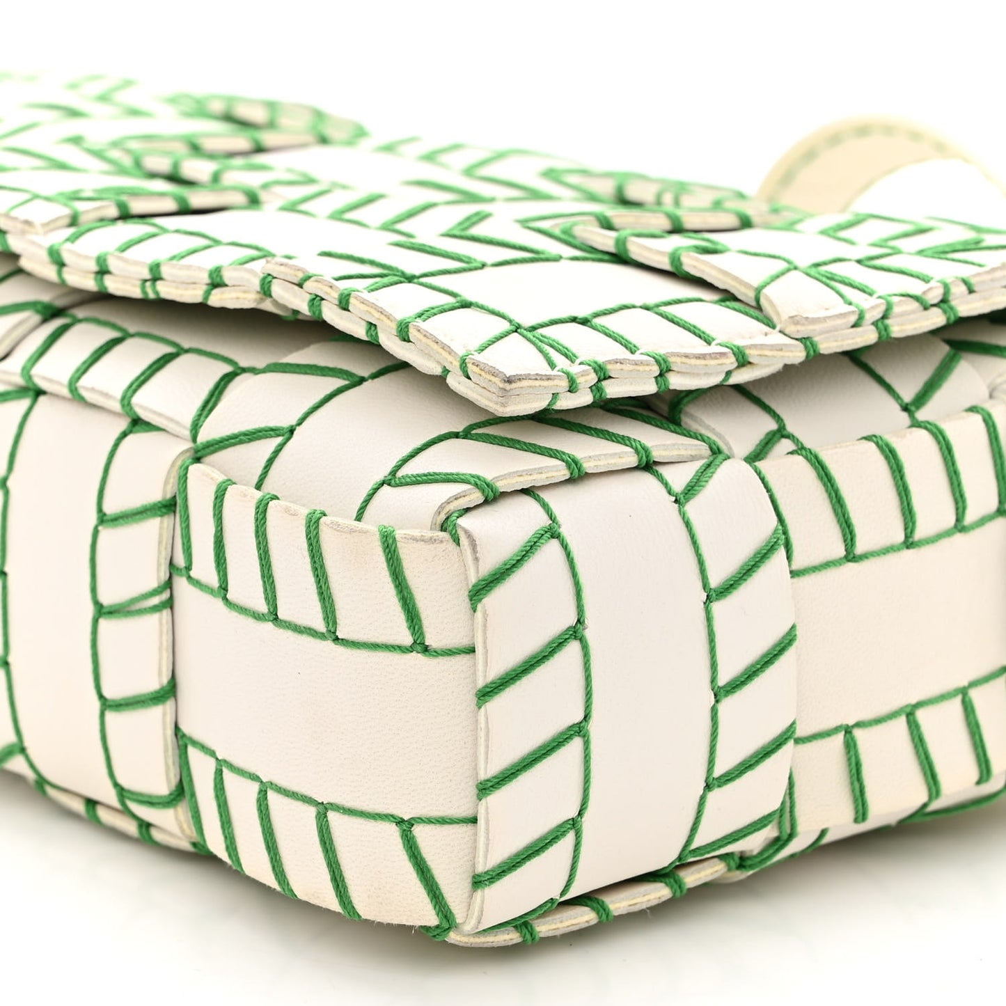 Lambskin Maxi Intreccio Overlock Stitched Cassette Crossbody Bag White Parakeet