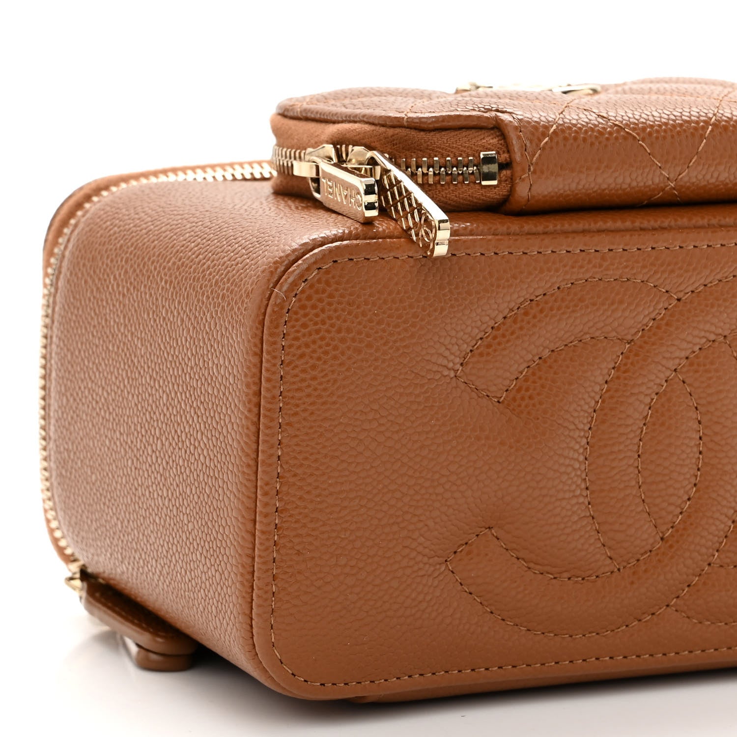 Chanel Caviar Quilted Top Handle Pocket Vanity Case Camel 9 of 12
