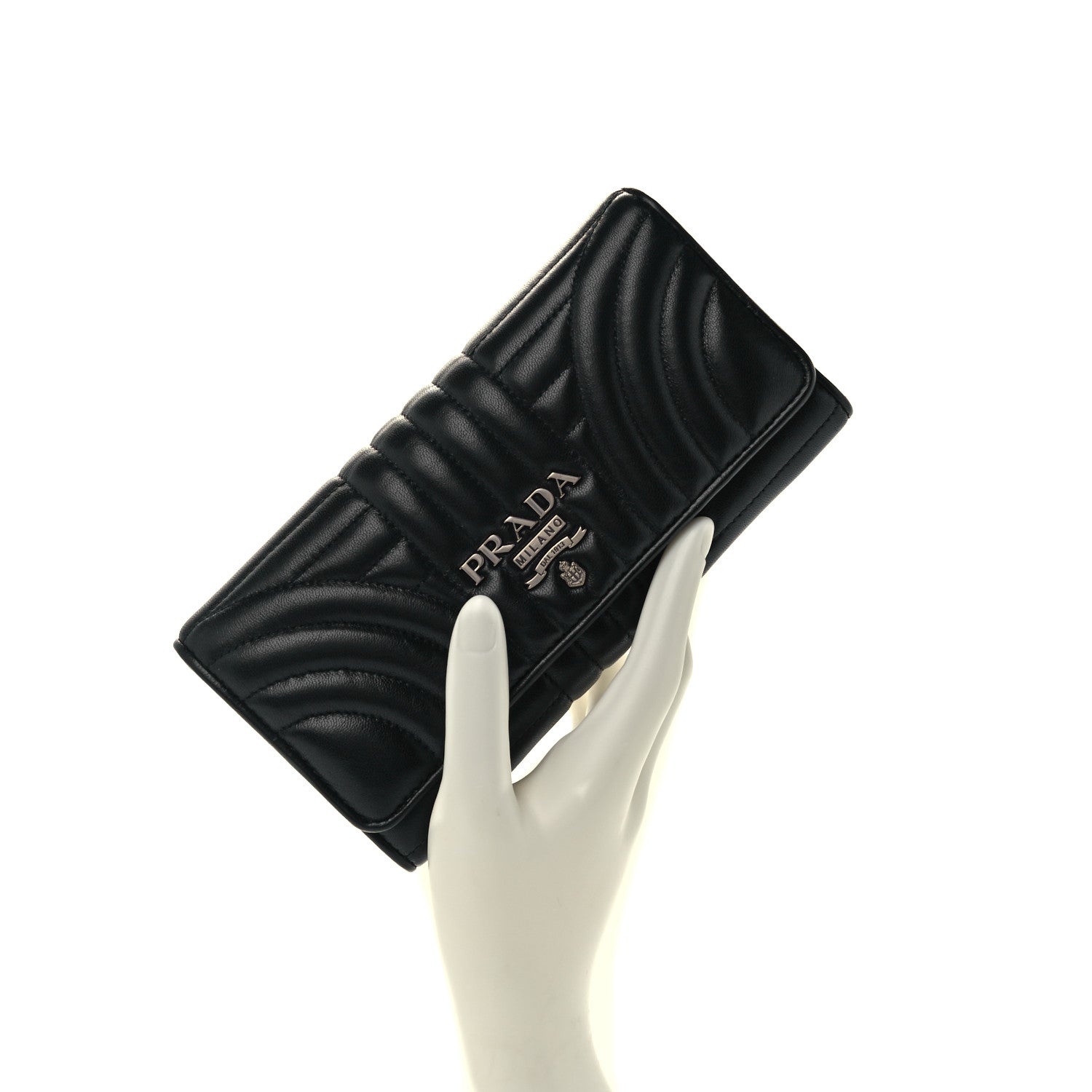 Prada Soft Calfskin Diagramme Continental Wallet Black 2 of 10