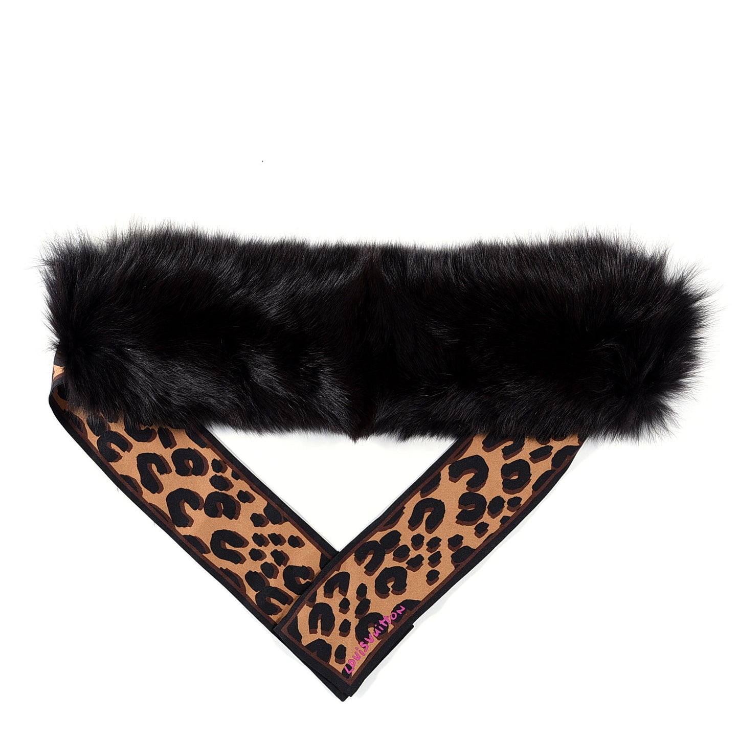 Greenland Fox Silk Leopard Bandeau Scarf Marron
