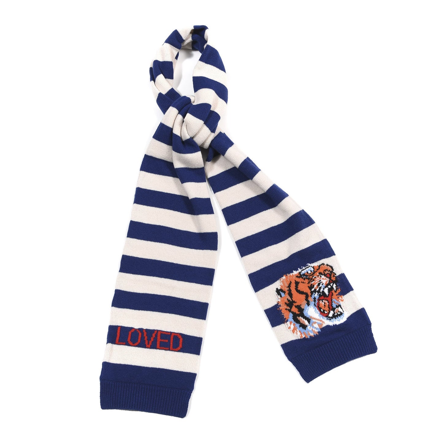 Wool Tricot Striped Tiger Scarf Sapphire Ivory