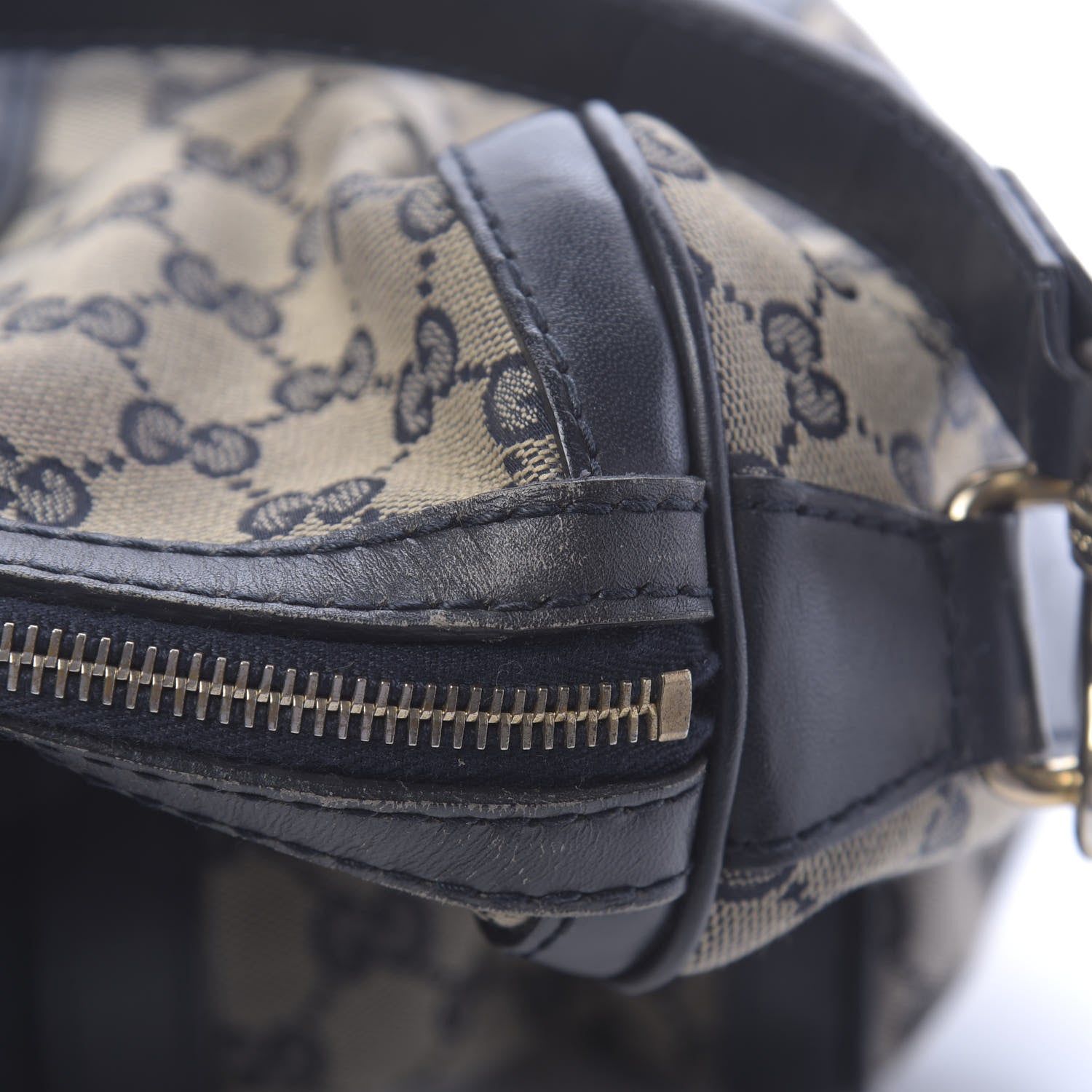 Gucci Monogram Selleria Calfskin Vintage Web Medium Boston Beige Blue 11 of 20