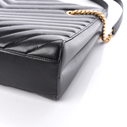 Saint Laurent Grain De Poudre Matelasse Chevron Medium Tribeca Shopping Bag Black 12 of 14