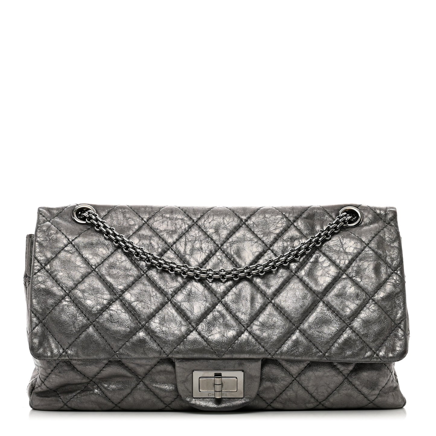 Metallic Aged Calfskin Quilted 2.55 Reissue 227 Flap Dark Silver