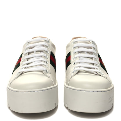 Gucci Calfskin Web Bee Embroidered Womens Ace Platform Sneakers 38 White 2 of 10