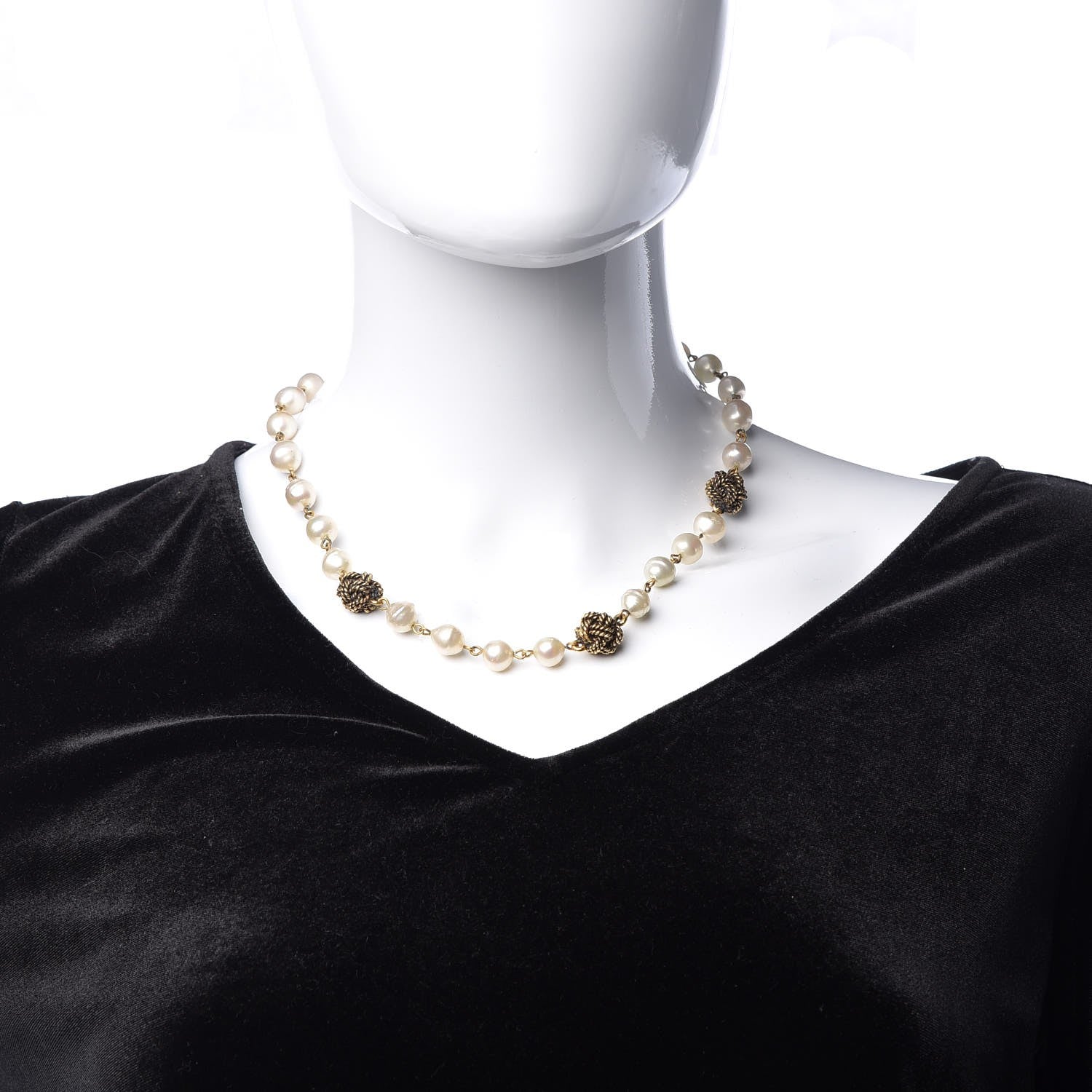 Chanel Pearl Knot Chain Necklace Gold 2 of 6