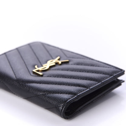 Saint Laurent Grain De Poudre Matelasse Chevron Monogram Zipped Two-Part Wallet Black 7 of 10