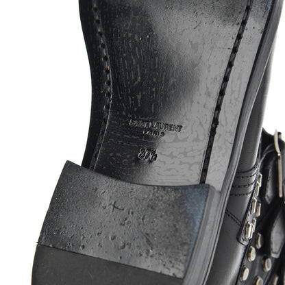 Saint Laurent Smooth Calfskin Studded Strap Rangers Boots 37.5 Black 7 of 16