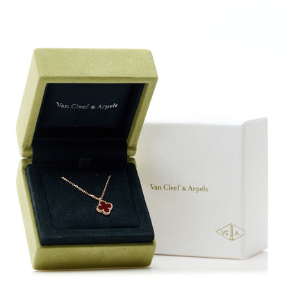 Van Cleef & Arpels 18K Rose Gold Carnelian Sweet Alhambra Pendant Necklace 6 of 6