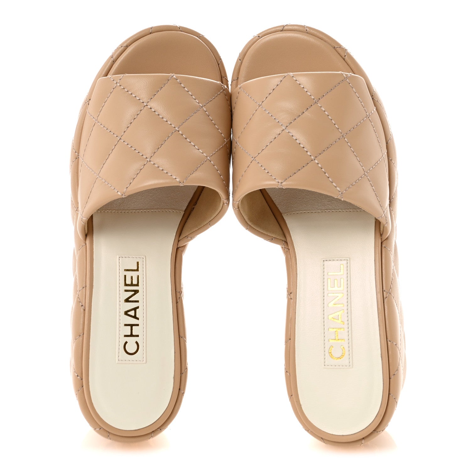 Chanel Lambskin Quilted Camelia CC Wedge Sandal Mules 39 Beige 2 of 10