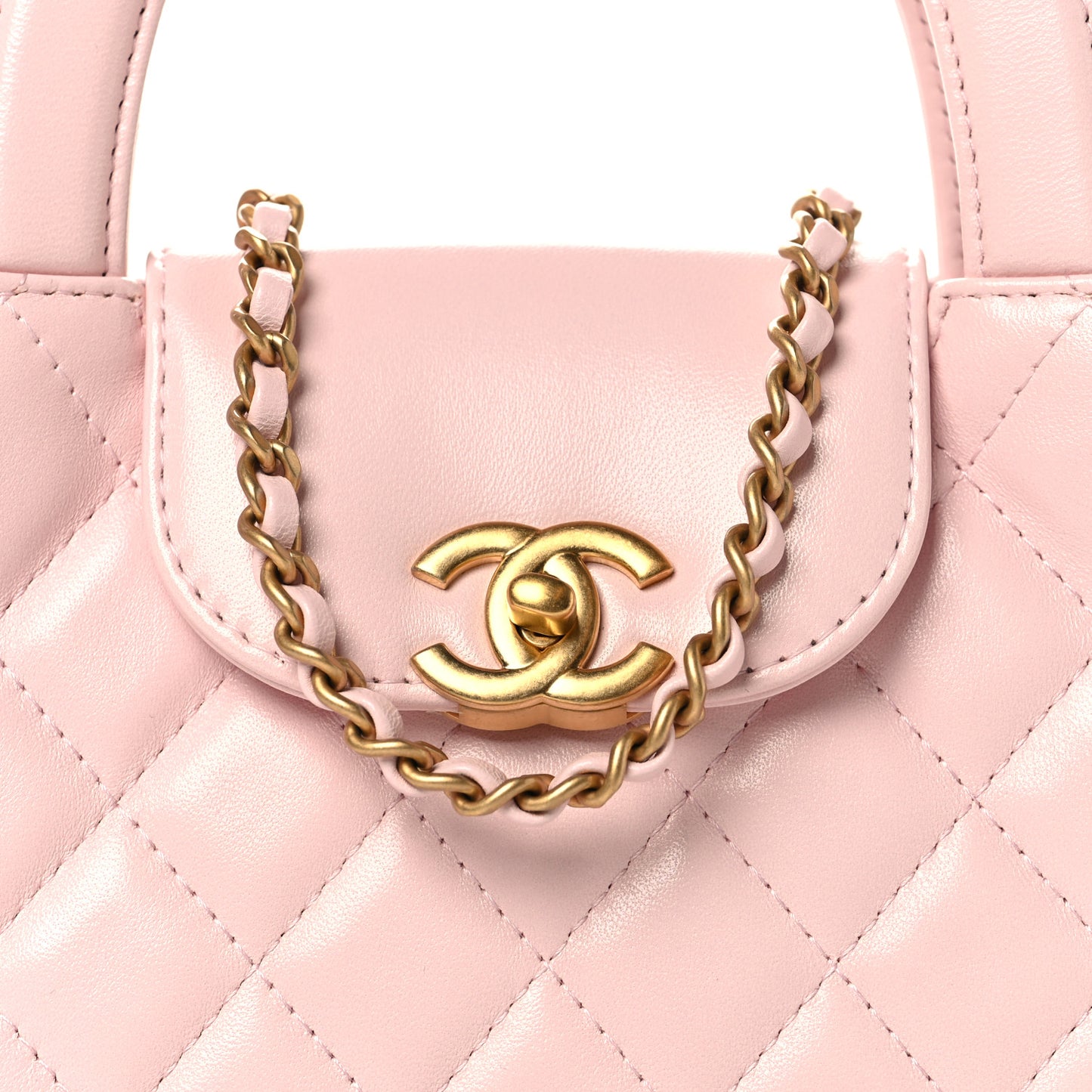 Shiny Aged Calfskin Quilted Nano Kelly Shopper Light Pink