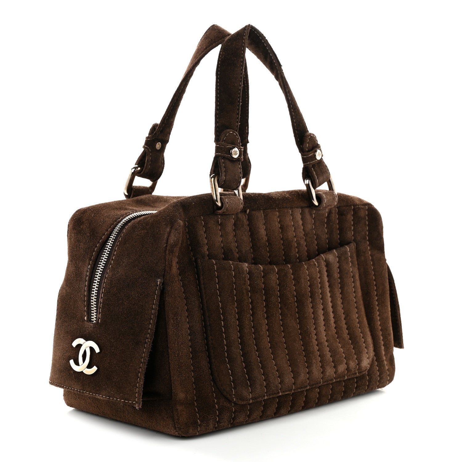 Chanel Suede Vertical Quilted Bowler Brown 3 of 10