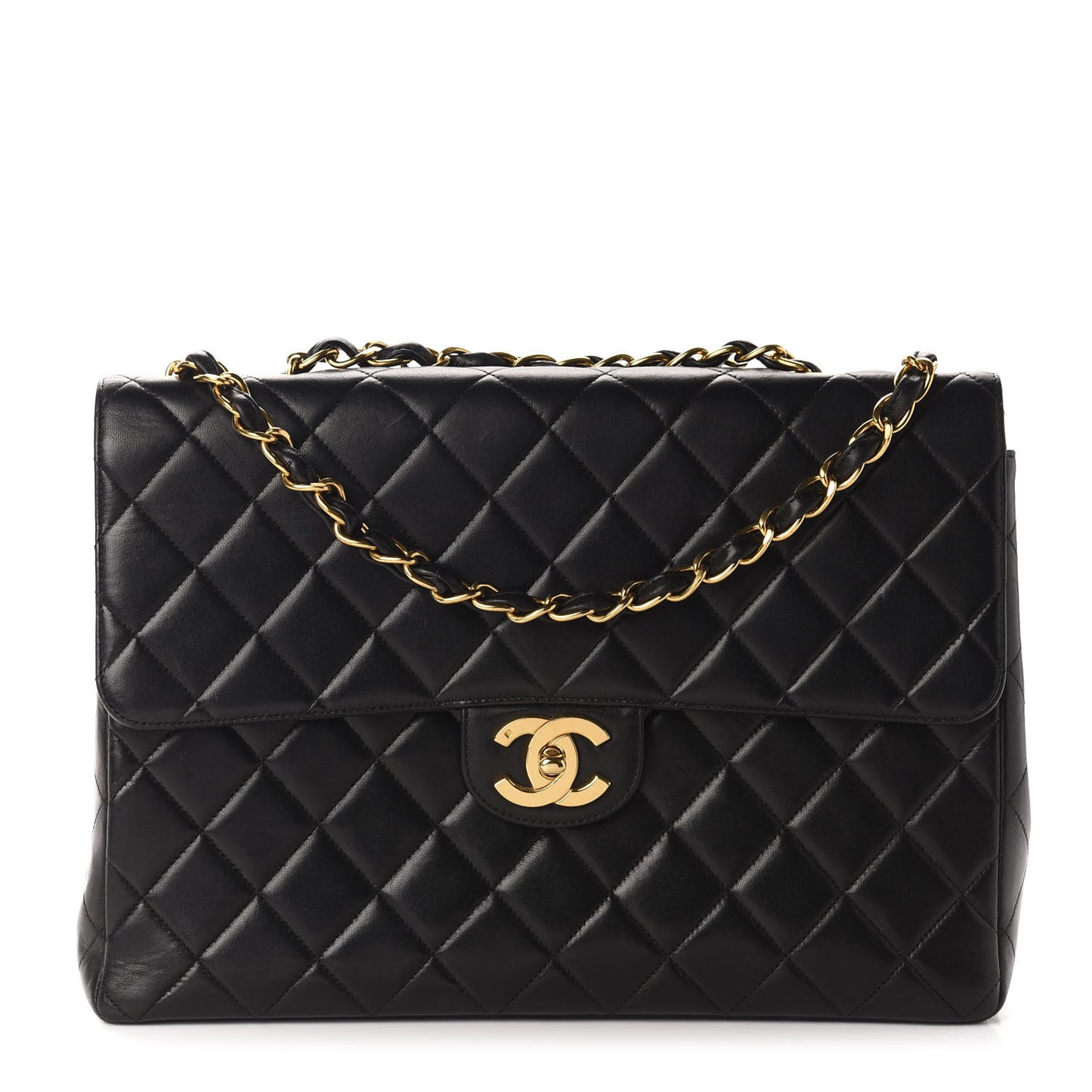 Lambskin Quilted Jumbo Single Flap Black