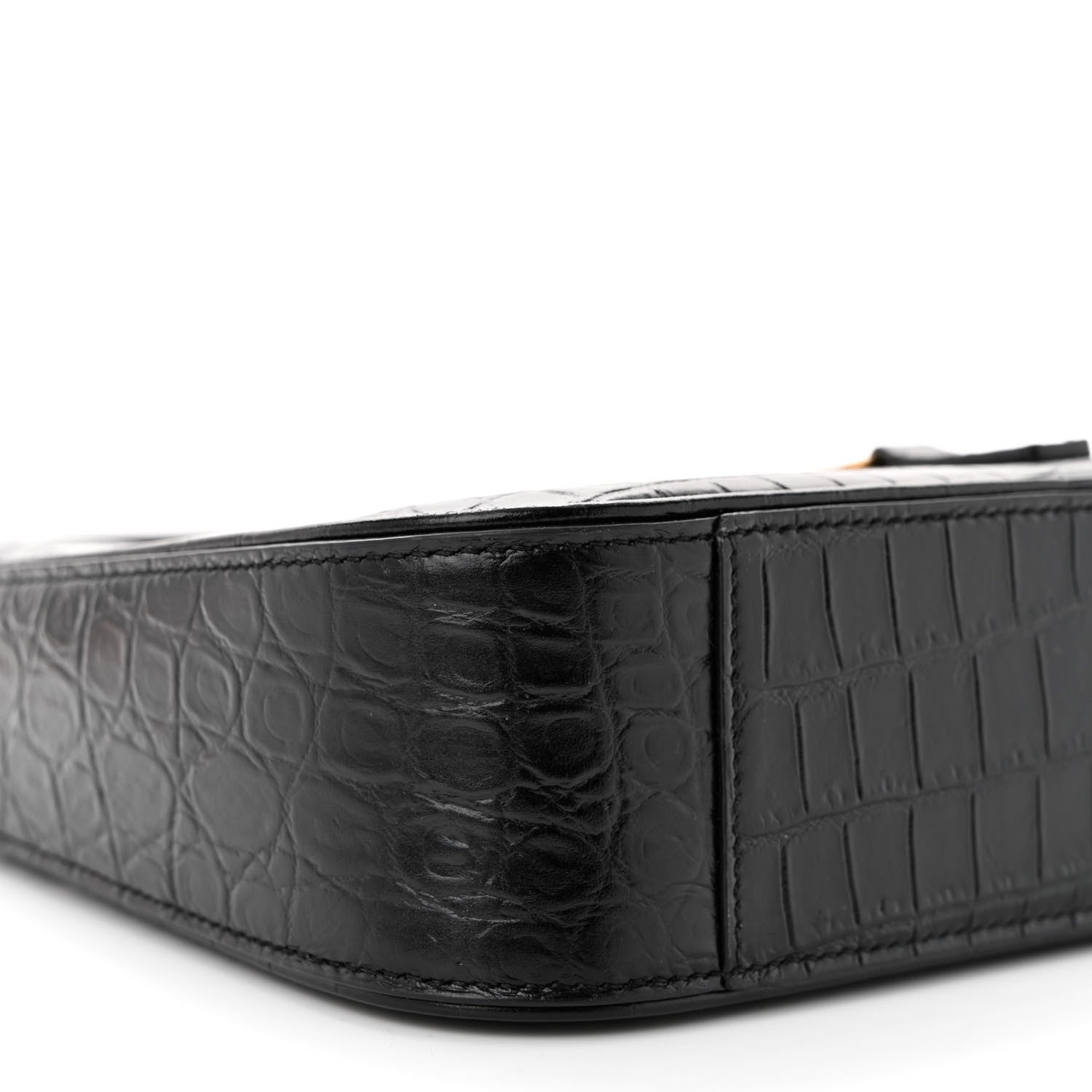 Saint Laurent Calfskin Crocodile Embossed LE 5 A 7 Hobo Black 9 of 10