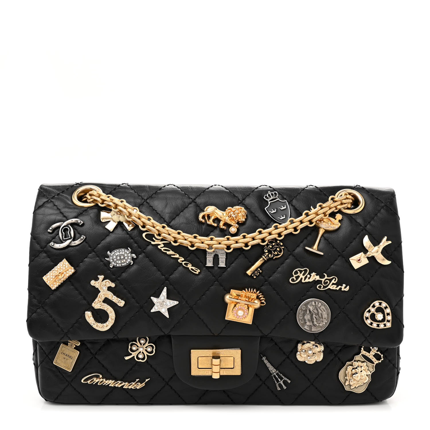 Chanel Aged Calfskin Lucky Charms 2.55 Reissue 225 Flap Black 1 of 10