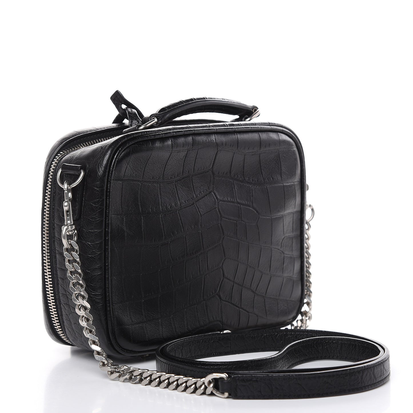 Calfskin Crocodile Embossed Monogram Lunch Box Bag Black