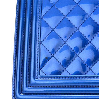 Chanel Metallic Patent Quilted New Medium Boy Flap Blue 15 of 15