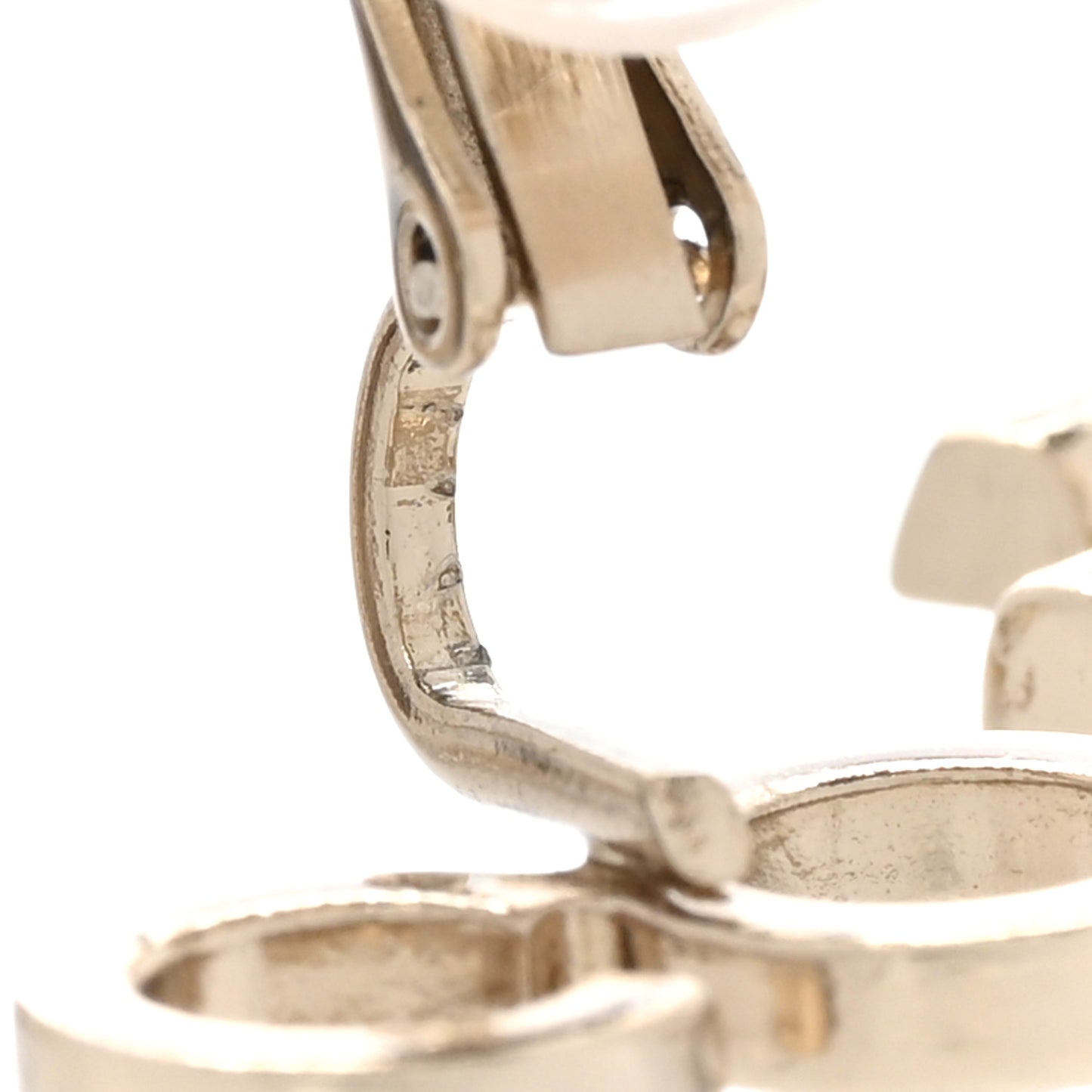 Metal Pearl CC Coco Climber Clip On Earrings Gold