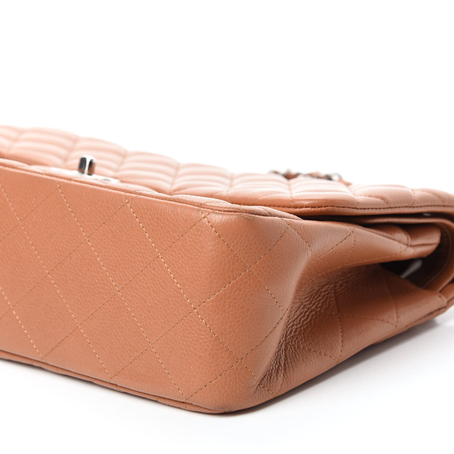 Caviar Quilted Jumbo Double Flap Light Brown