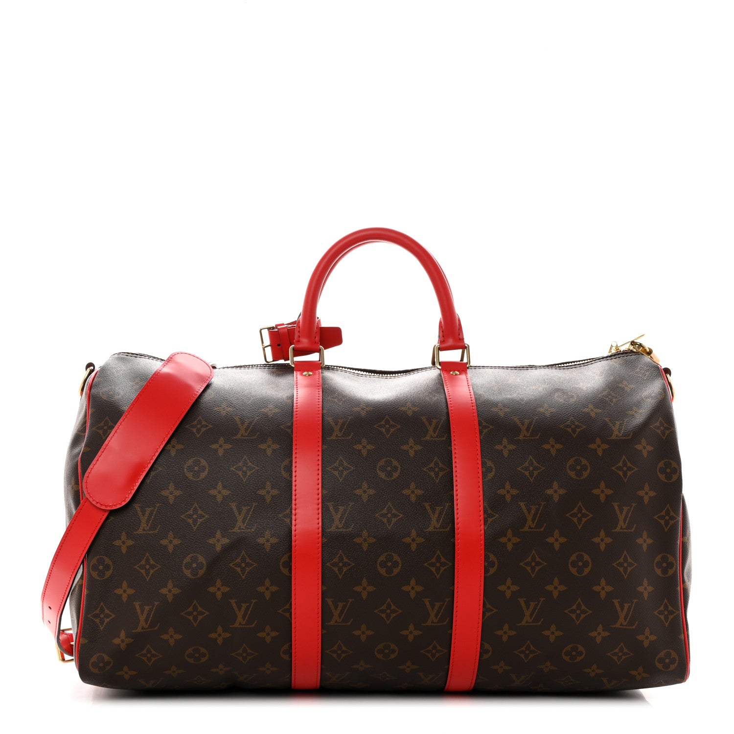 Louis Vuitton Monogram Macassar Keepall Bandouliere 50 Red 1 of 8