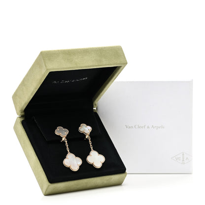 Van Cleef & Arpels 18K Yellow Gold Mother of Pearl 2 Motifs Magic Alhambra Earrings 5 of 5