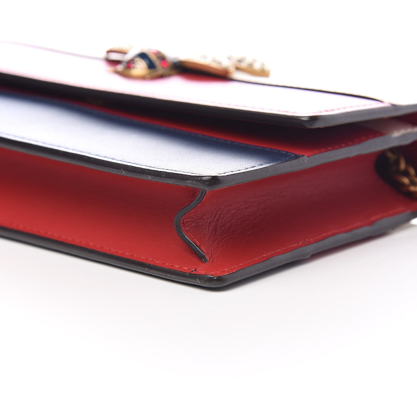 Calfskin Queen Margaret Chain Wallet Blue Agata Hibiscus Red Mystic White