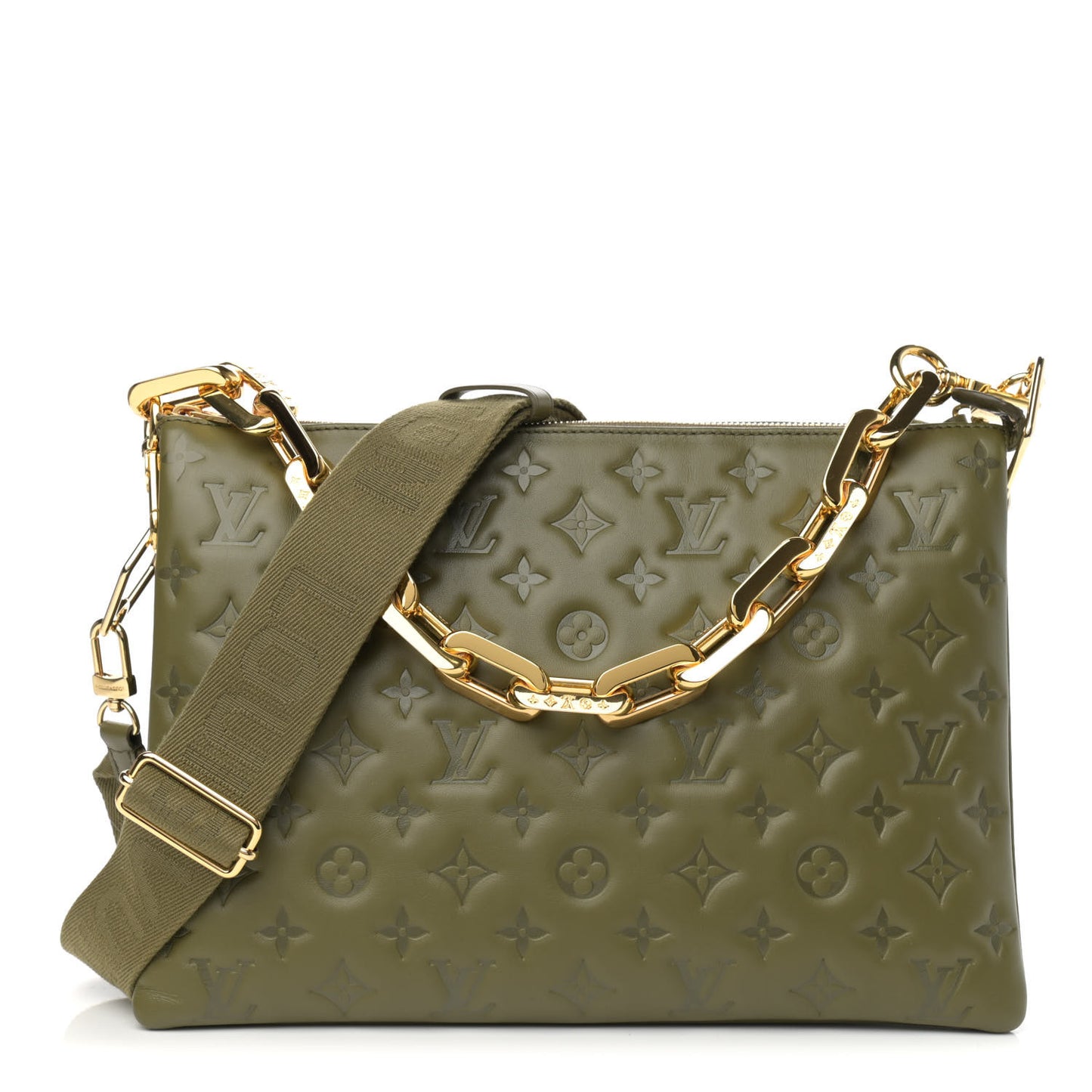 Lambskin Embossed Monogram Coussin MM Khaki