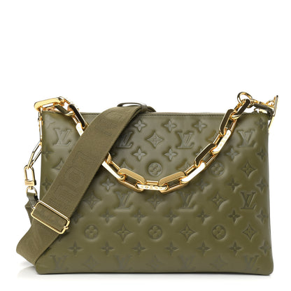 Louis Vuitton Lambskin Embossed Monogram Coussin MM Khaki 1 of 11
