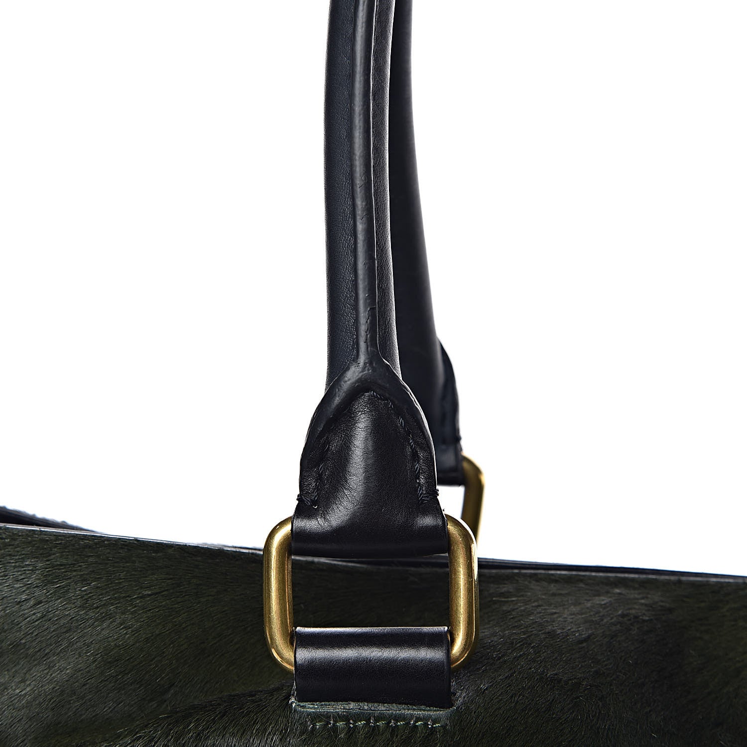 Celine Pony Hair Racer Stripe Tote Green 11 of 17