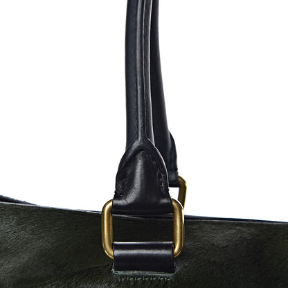 Celine Pony Hair Racer Stripe Tote Green 11 of 17