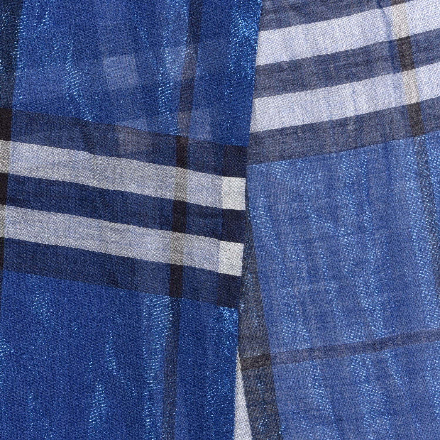 Burberry Wool Silk Giant Check Gauze Scarf Dark Canvas Blue 3 of 4