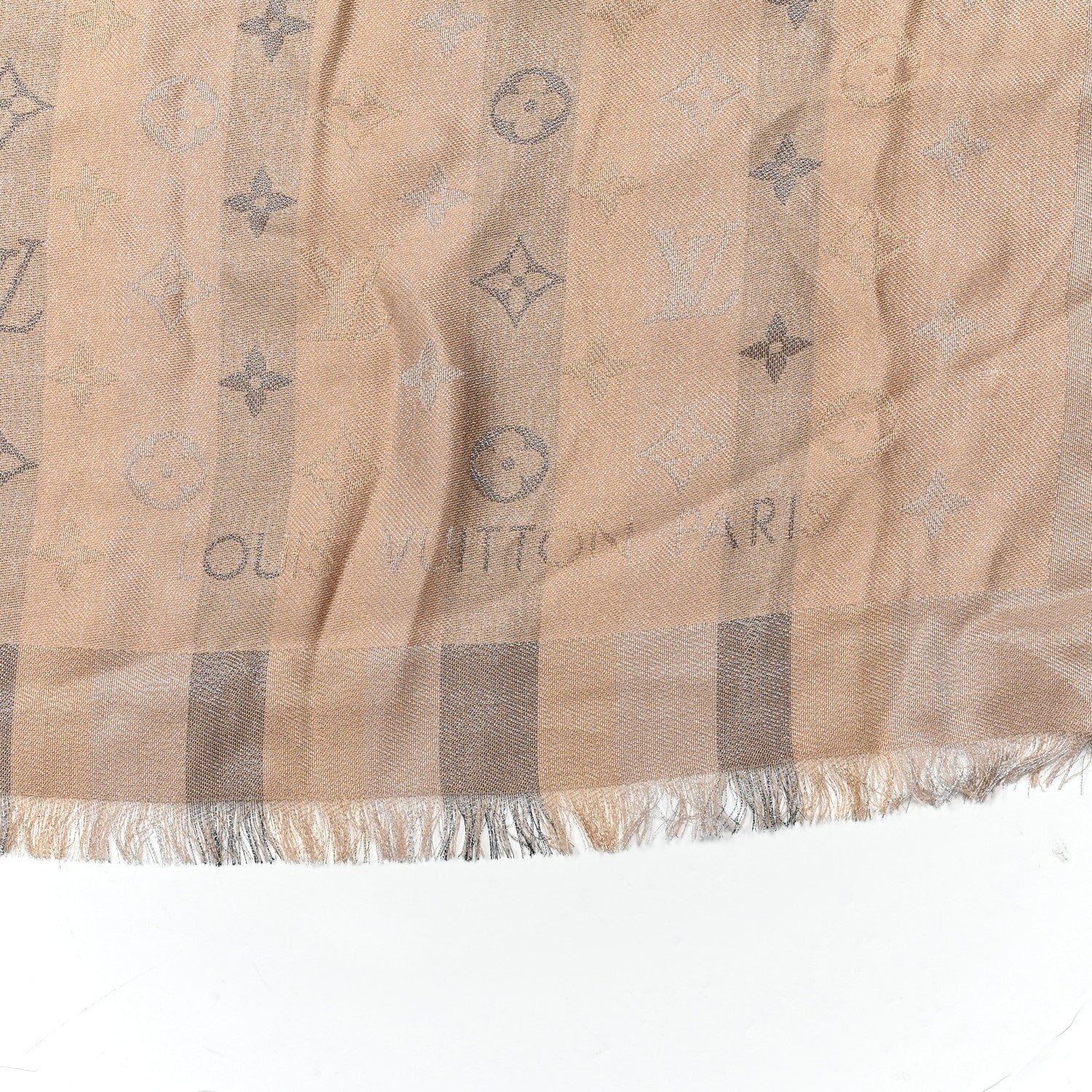 Louis Vuitton Silk Lurex Wool So Shine Monogram Shawl Beige 2 of 3