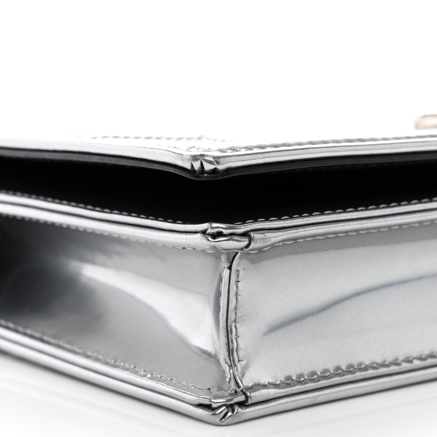 Christian Dior Metallic Patent Micro-Cannage Diorama Wallet on Chain Pouch Silver 10 of 13