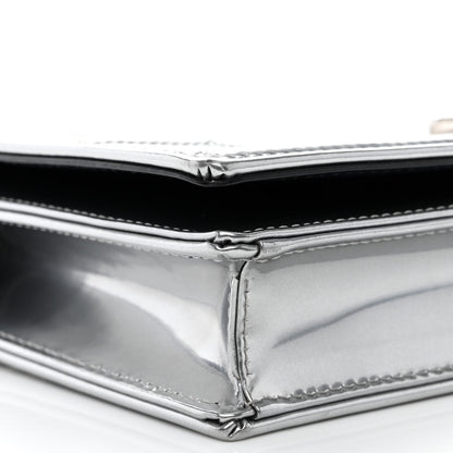 Christian Dior Metallic Patent Micro-Cannage Diorama Wallet on Chain Pouch Silver 10 of 13