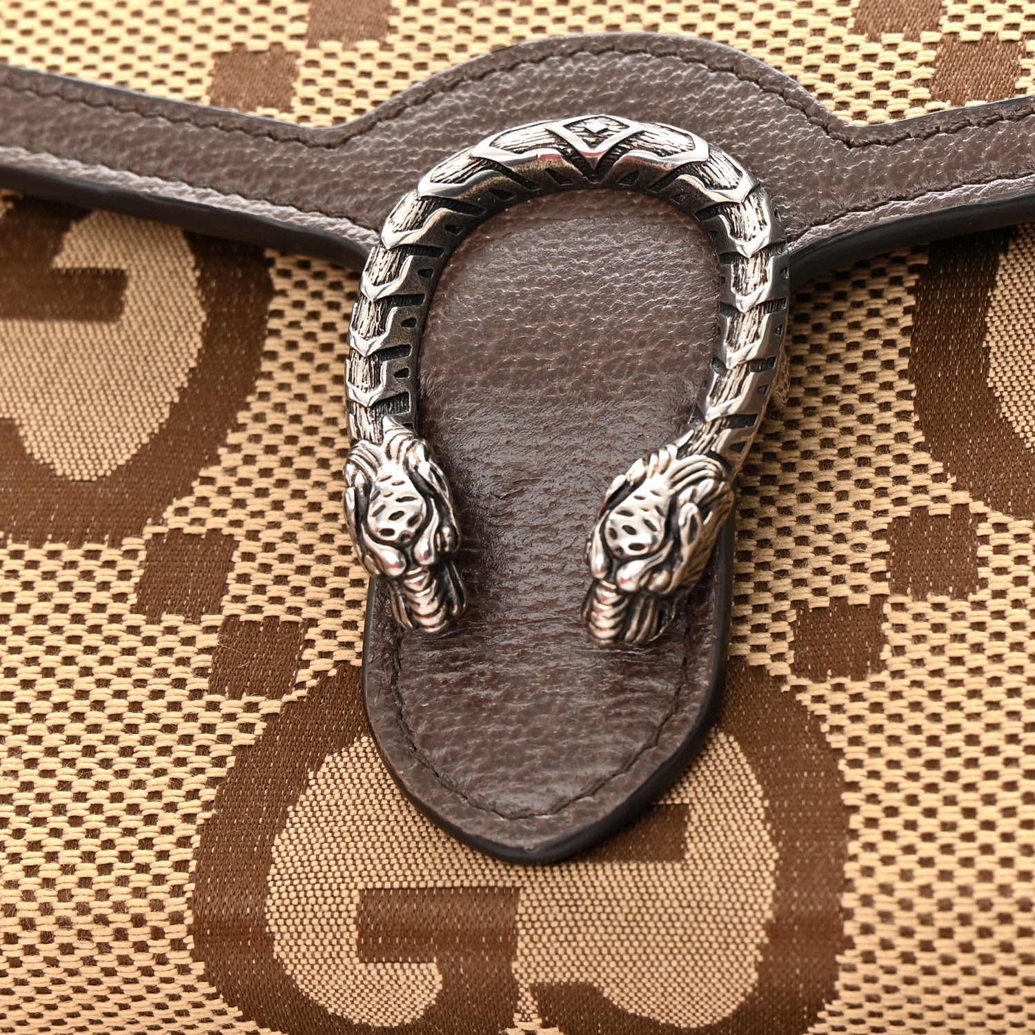 Gucci Monogram Jumbo GG Textured Dollar Calfskin Mini Dionysus Chain Wallet Camel Ebony New Acero 14 of 15