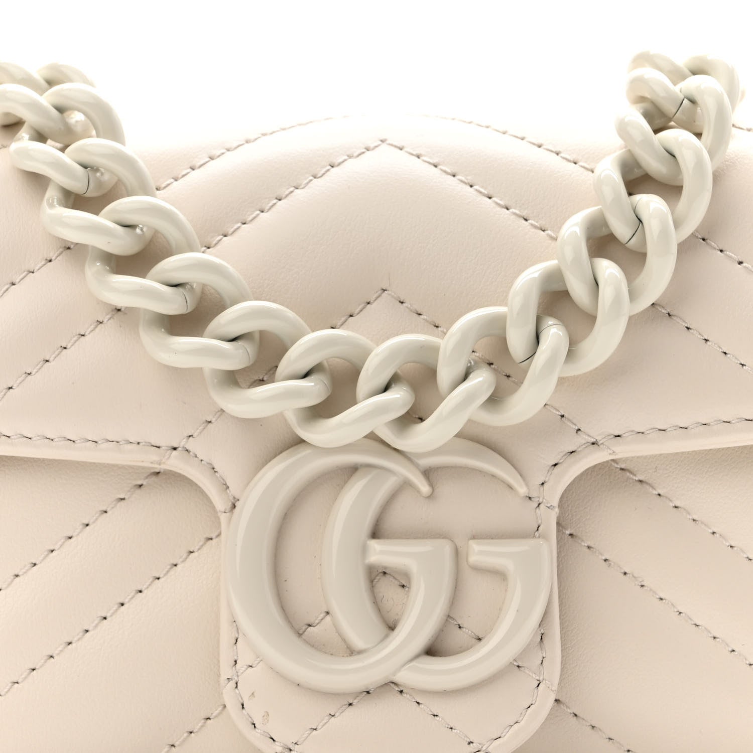 Gucci Calfskin Matelasse Monochrome GG Marmont Chain Belt Bag Mystic White 7 of 9
