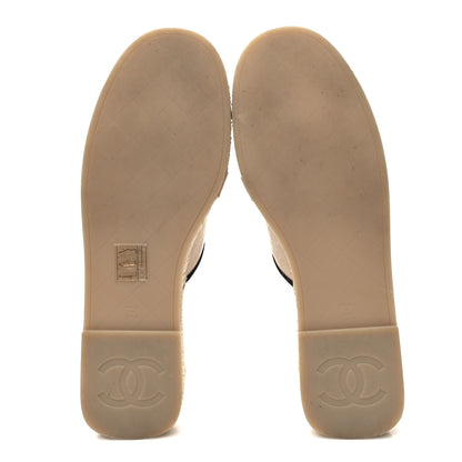 Chanel Crumpled Goatskin CC Espadrille Mules 38 Beige Black 5 of 9