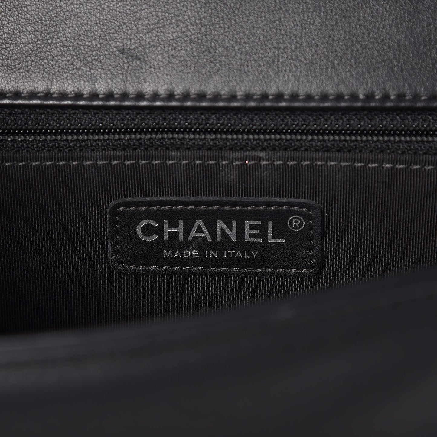 Calfskin Chevron Quilted Large Boy Flap Black