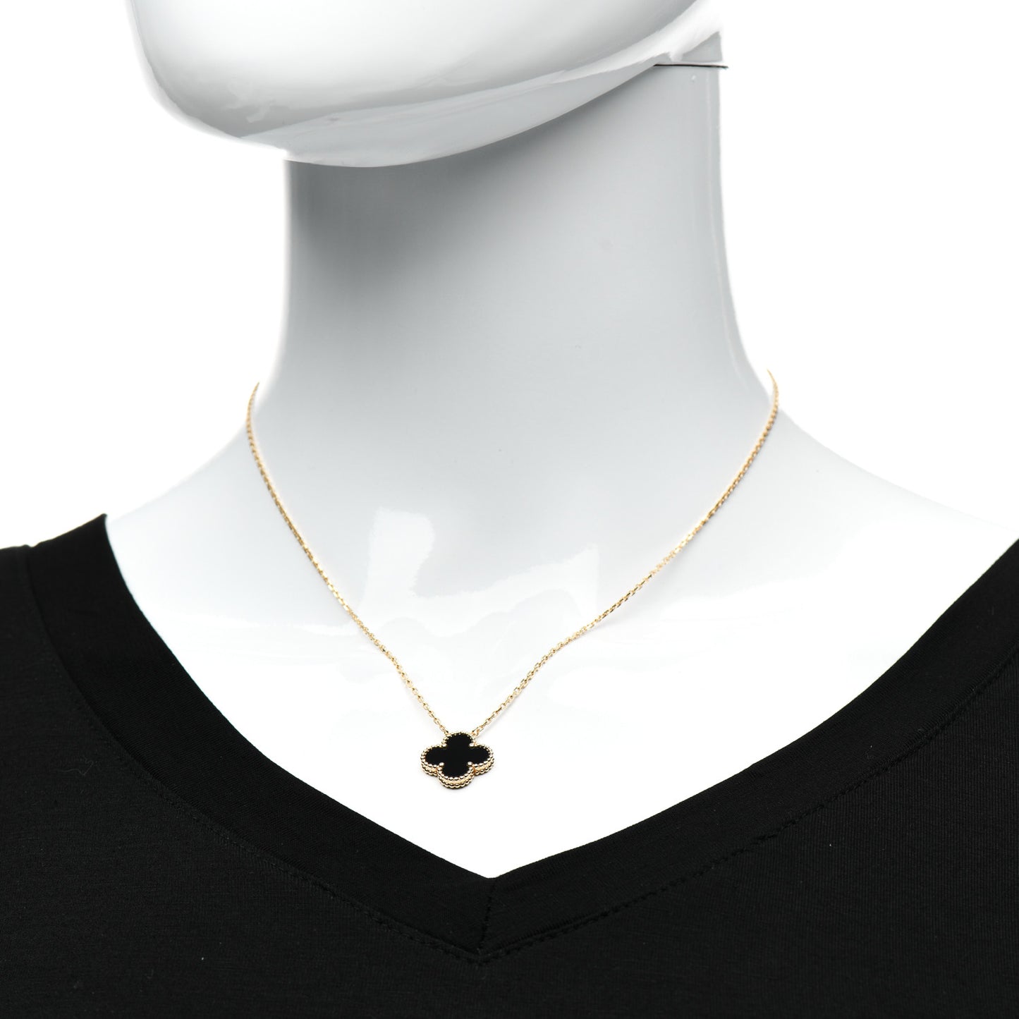 18K Yellow Gold Black Onyx Vintage Alhambra Pendant Necklace