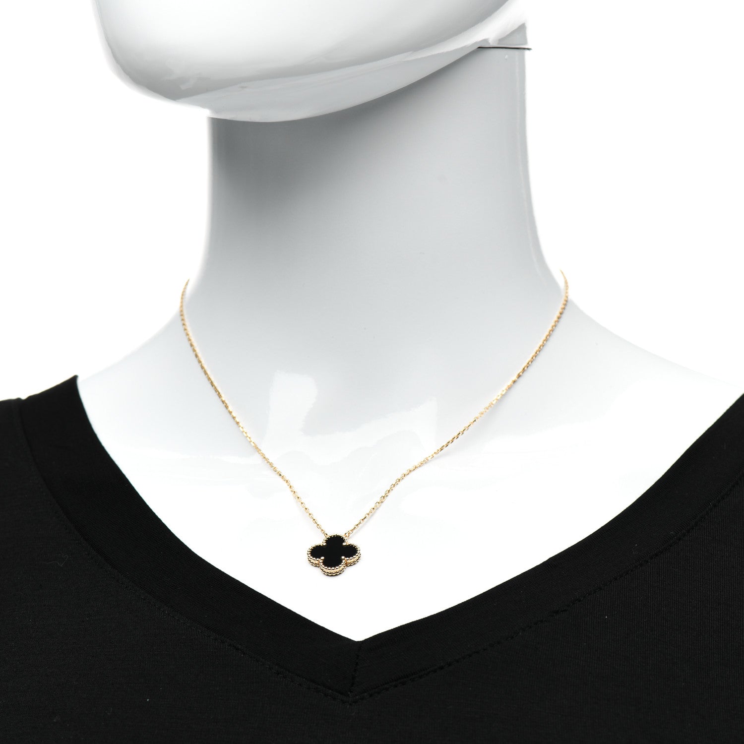 Van Cleef & Arpels 18K Yellow Gold Black Onyx Vintage Alhambra Pendant Necklace 2 of 5
