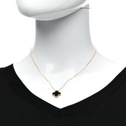 Van Cleef & Arpels 18K Yellow Gold Black Onyx Vintage Alhambra Pendant Necklace 2 of 5