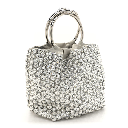 Valentino Garavani Satin Rhinestone Embellished Small Carry Secrets Bucket Bag Silver 3 of 10