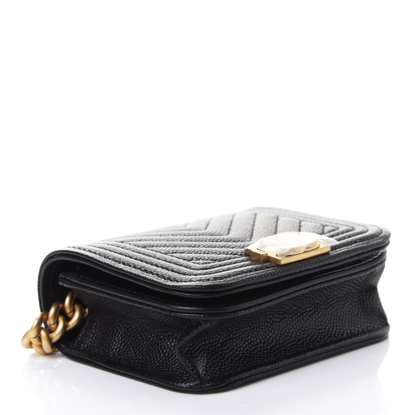 Caviar Chevron Quilted Boy Flap Waist Belt Bag Black