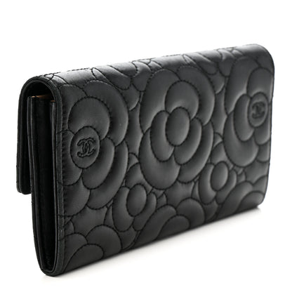 Chanel Lambskin Embossed Camellia Flap Wallet Black 3 of 9