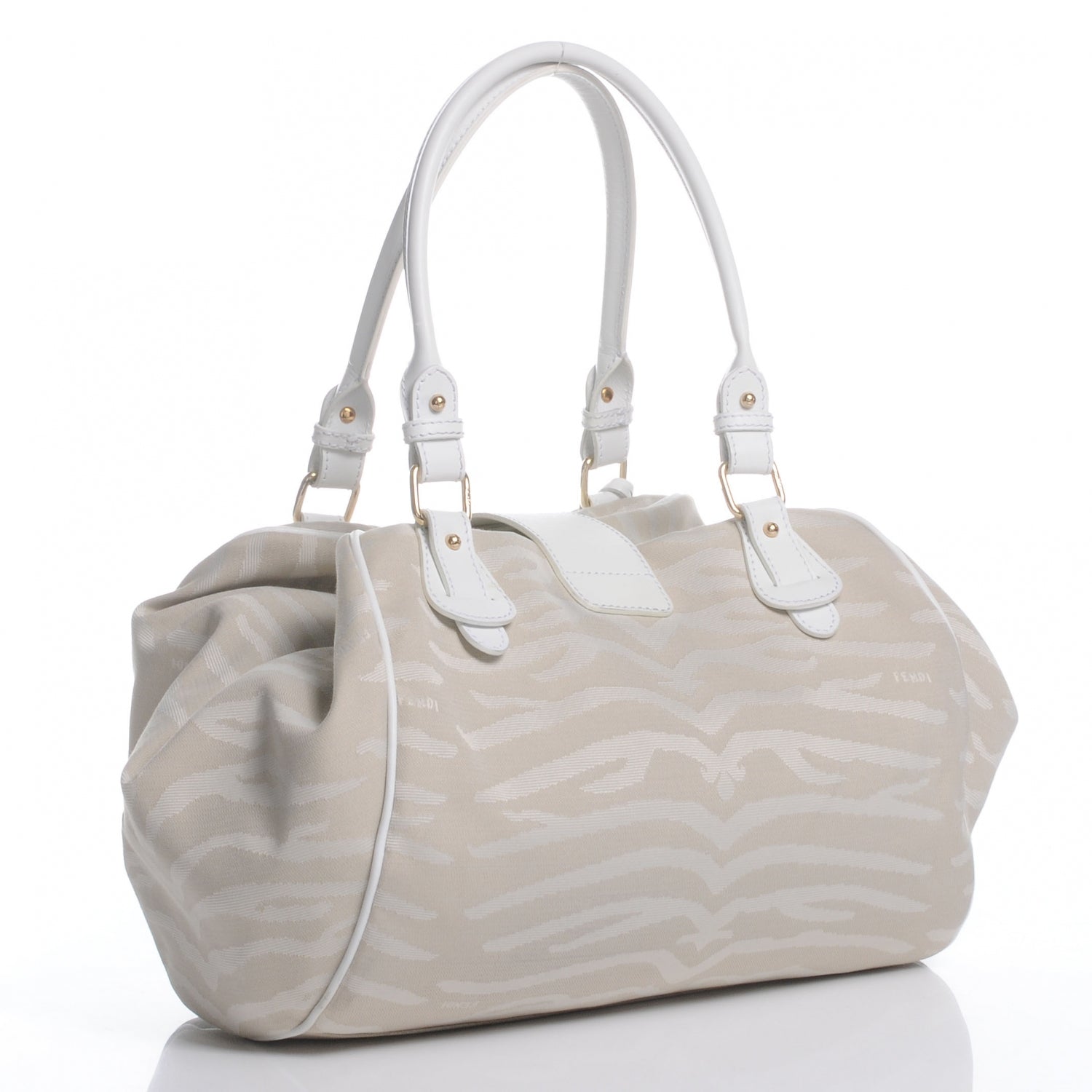Fendi Cuoio Juta Tiger Print Hobo Beige White 3 of 9