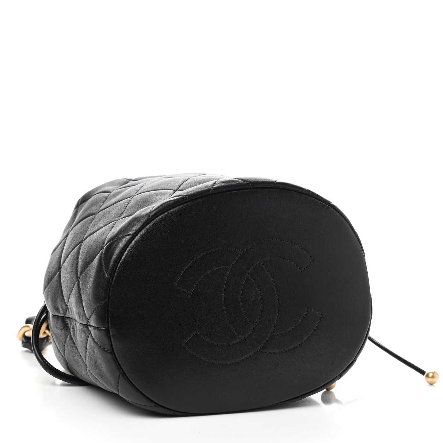 Shiny Lambskin Quilted Chain Is More Drawstring Bag Black