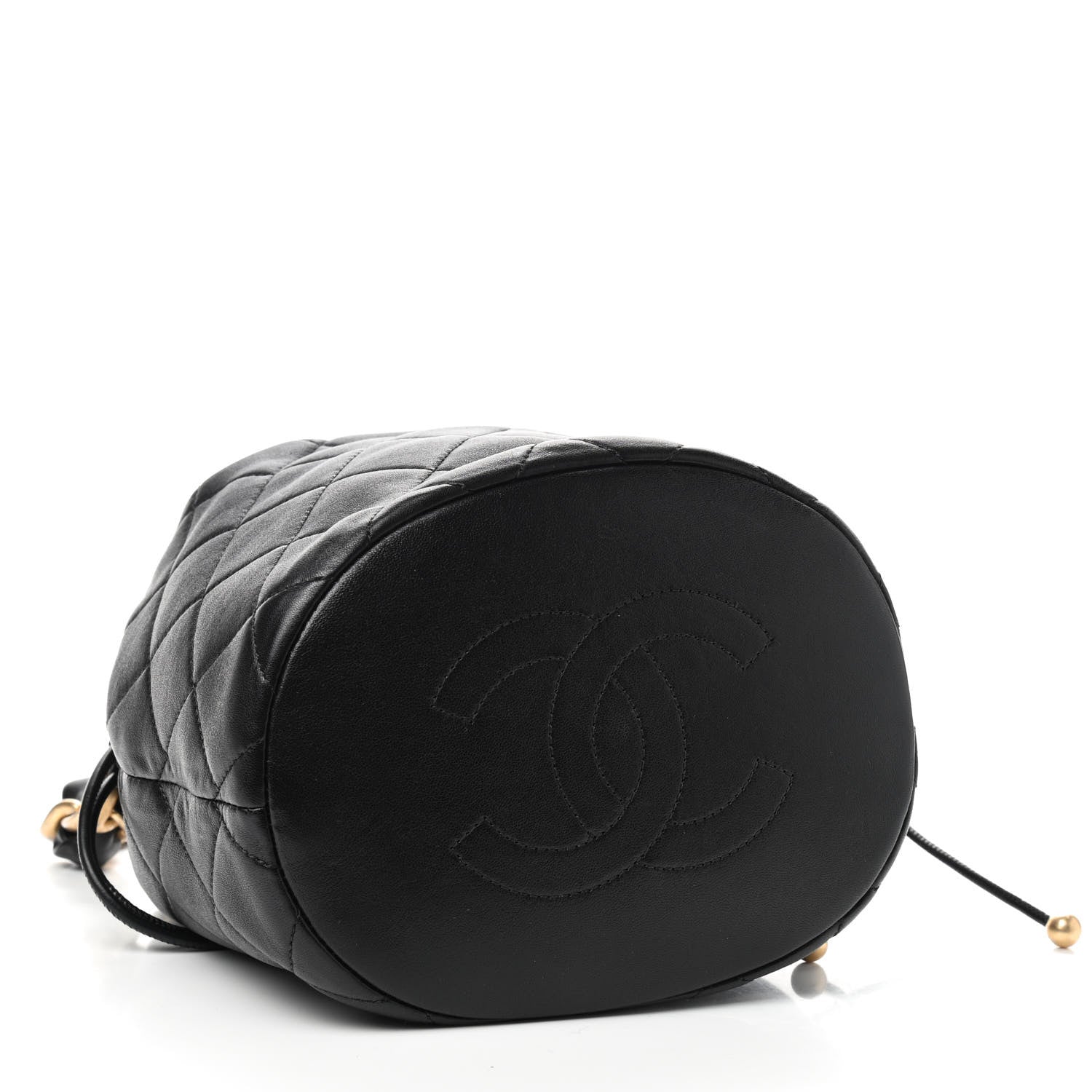 Chanel Shiny Lambskin Quilted Chain Is More Drawstring Bag Black 4 of 9