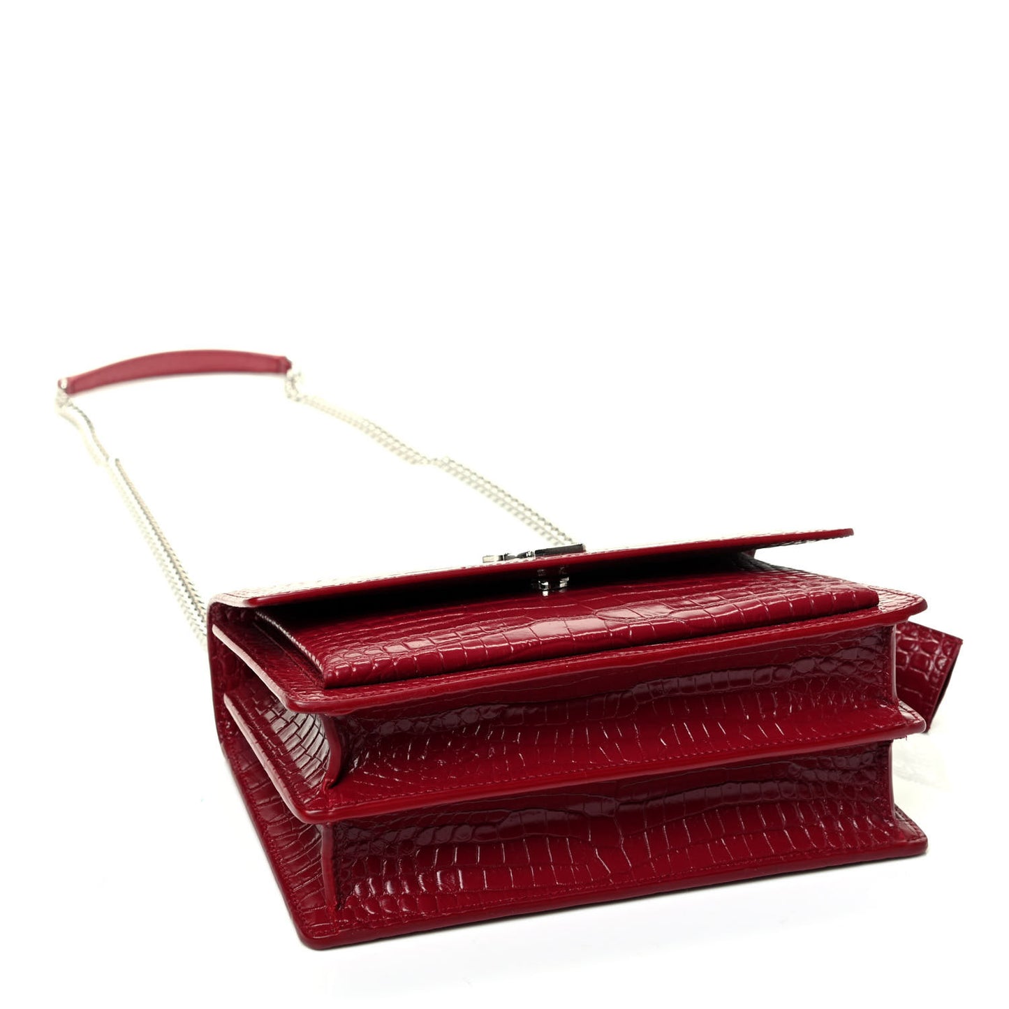 Calfskin Crocodile Embossed Medium Monogram Sunset Rouge Eros