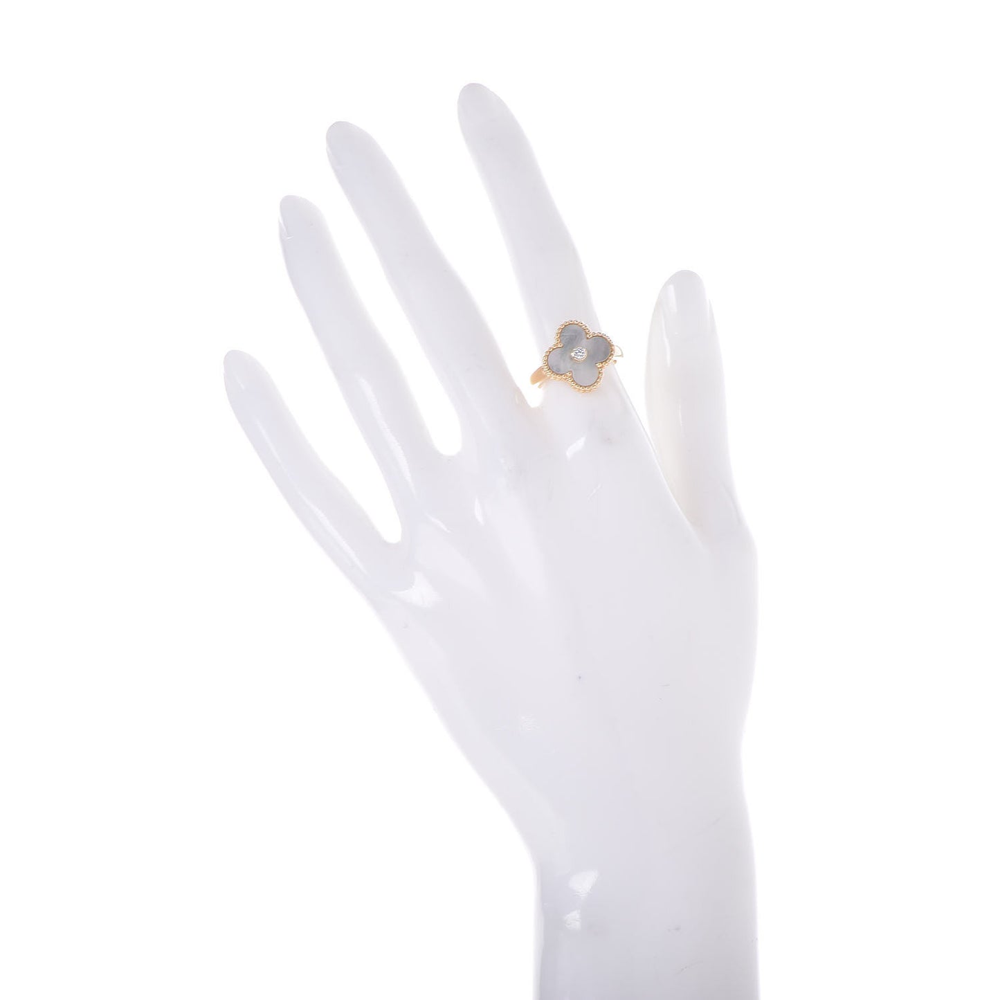 18K Yellow Gold Diamond Mother of Pearl Vintage Alhambra Ring 52 6