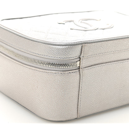 Chanel Metallic Caviar Quilted Large CC Filigree Vanity Case Silver 10 of 11